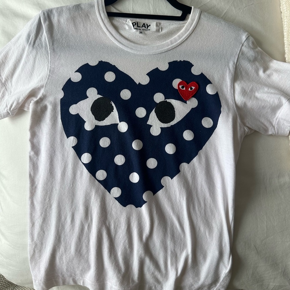 Comme des Garcons PLAY White and Blue Heart Tee
